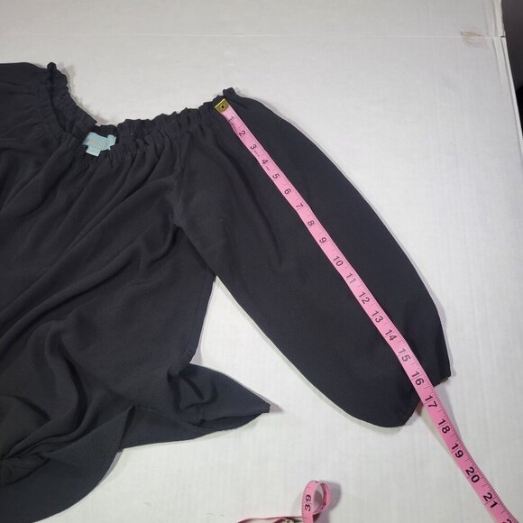 Veronica M. Black Off-Shoulder Blouse With Front Tie Detail 3/4 Sleeves Size M - Picture 6 of 8